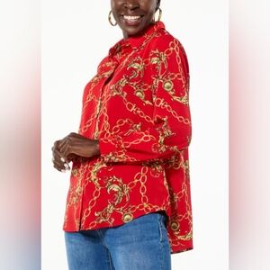 Avenue Red & Gold Baroque Chain Print Blouse | Size 18/20 | Luxe Look